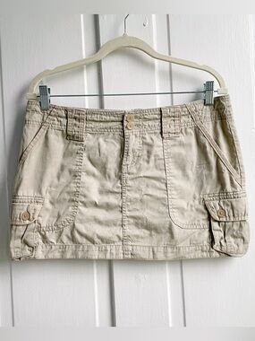Vintage Y2K Khaki Cotton Cargo Mini Skirt